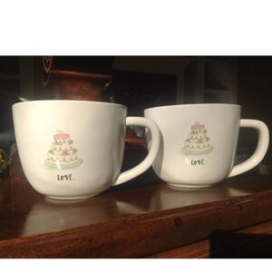 Set of 2 Rae Dunn "LOVE" Pink Wedding Cake  mug, Artisan Collection By Magenta